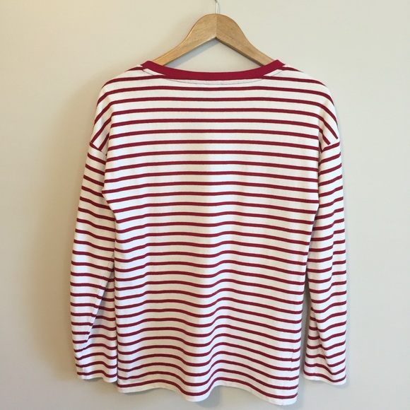 Lands’ End Long Sleeve Lace Up Striped Shirt Red & White - Picture 2 of 13
